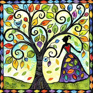 手绘彩色树人装饰画