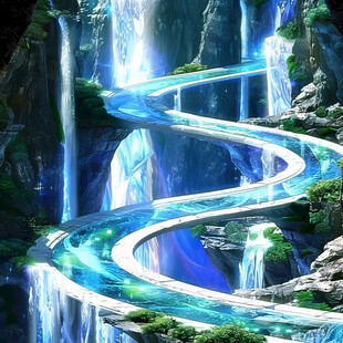 酷炫瀑布地板画