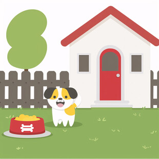 卡通小狗捧着狗盆形象