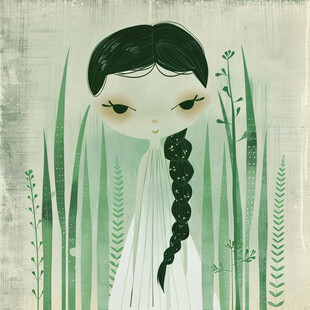 藤叶子女孩手绘插画