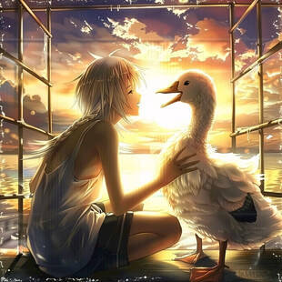 少女和鸽子插画