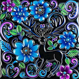 手绘抽象鹿花草插画