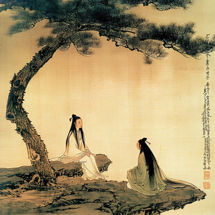 工笔高清美人松