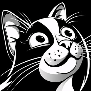 猫咪黑白风插画