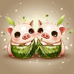 2只猪插画