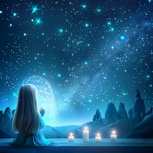 星空女孩插画