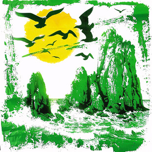 手绘海水江崖松鹤