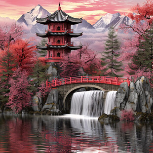楼阁山水意境画