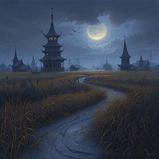 虎溪夜月景点插画