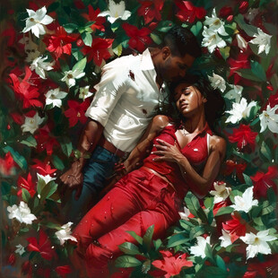 羞涩爱情现代油画