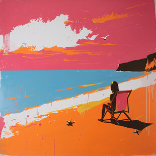 手绘海滩抽像画