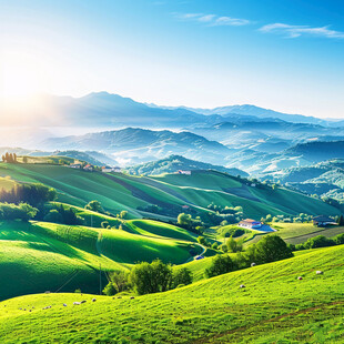 山地丘陵草场夕阳
