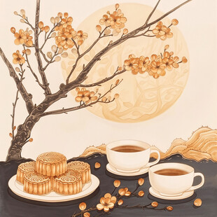 中秋静物插画