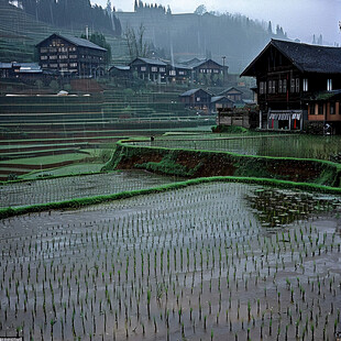 雨中的加榜梯田