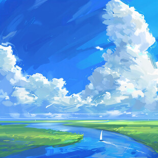 插画蓝天白云