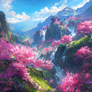 桃花源记古风山水插画