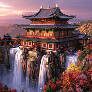 新中式楼阁皇宫山水