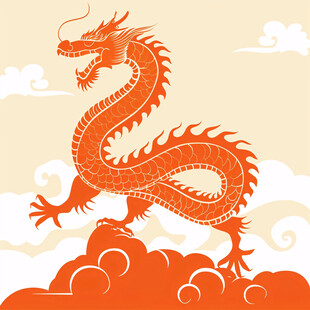 红色中国风龙手绘