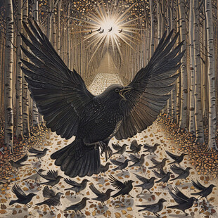 手绘鹰森林装饰画