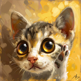 手绘大眼萌猫咪装饰画