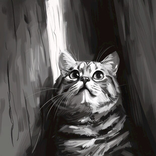 手绘大眼萌猫咪装饰画