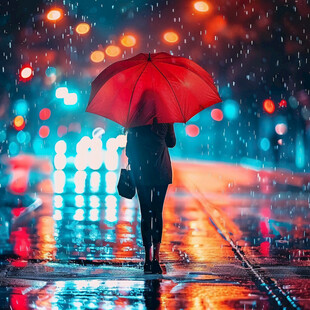 夜晚雨中行走的人