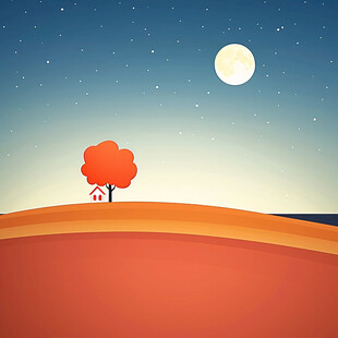 月色夜晚手绘插画