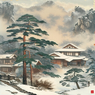 雪景山水插画