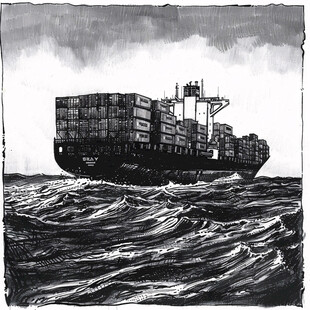 货轮手绘