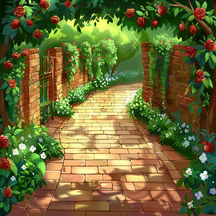 墙角的花园花园插画