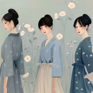 扁平插画人物春装