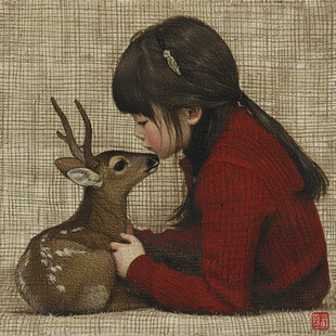鹿和小姑娘插画