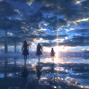 黄昏的少女背影