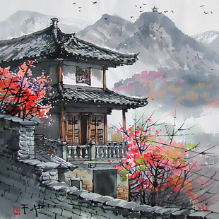 建筑风景水墨画