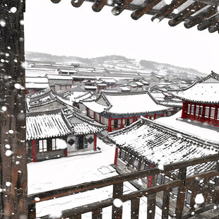 古建筑屋顶雪景