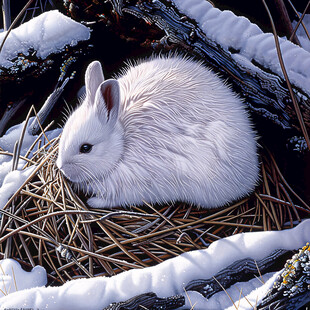 兔子和雪莲手绘