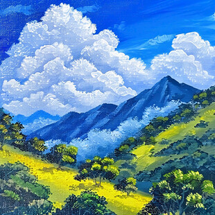 山坡风景画