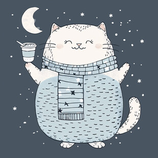 喝奶茶的猫咪插画