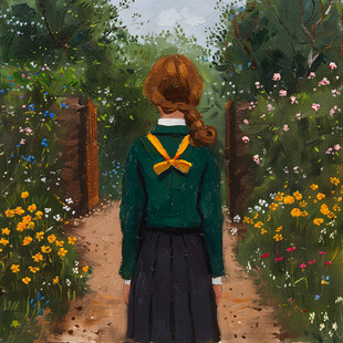 花丛女孩插画
