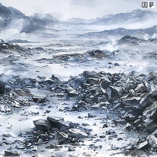 原创水彩大地震风光