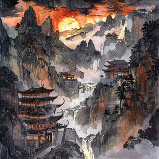 黄鹤楼手绘黄鹤楼油画