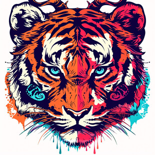 原色虎头潮流插画