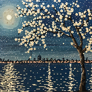 手绘雪夜风景无框画