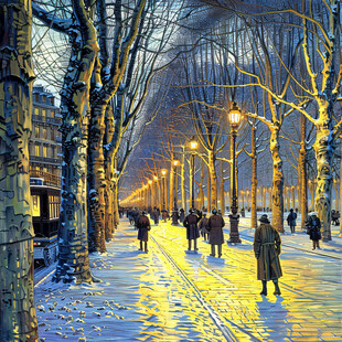 昏黄的雪景街道