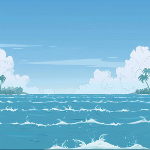 插画蓝天大海