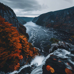 秋色河流水道深山河谷