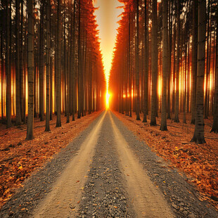 夕阳下的林中小路