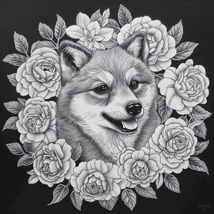 柴犬手绘插画