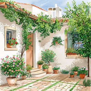 墙角的花园花园插画