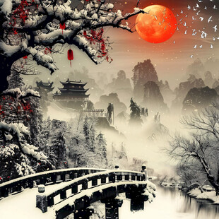 楼阁山水意境画